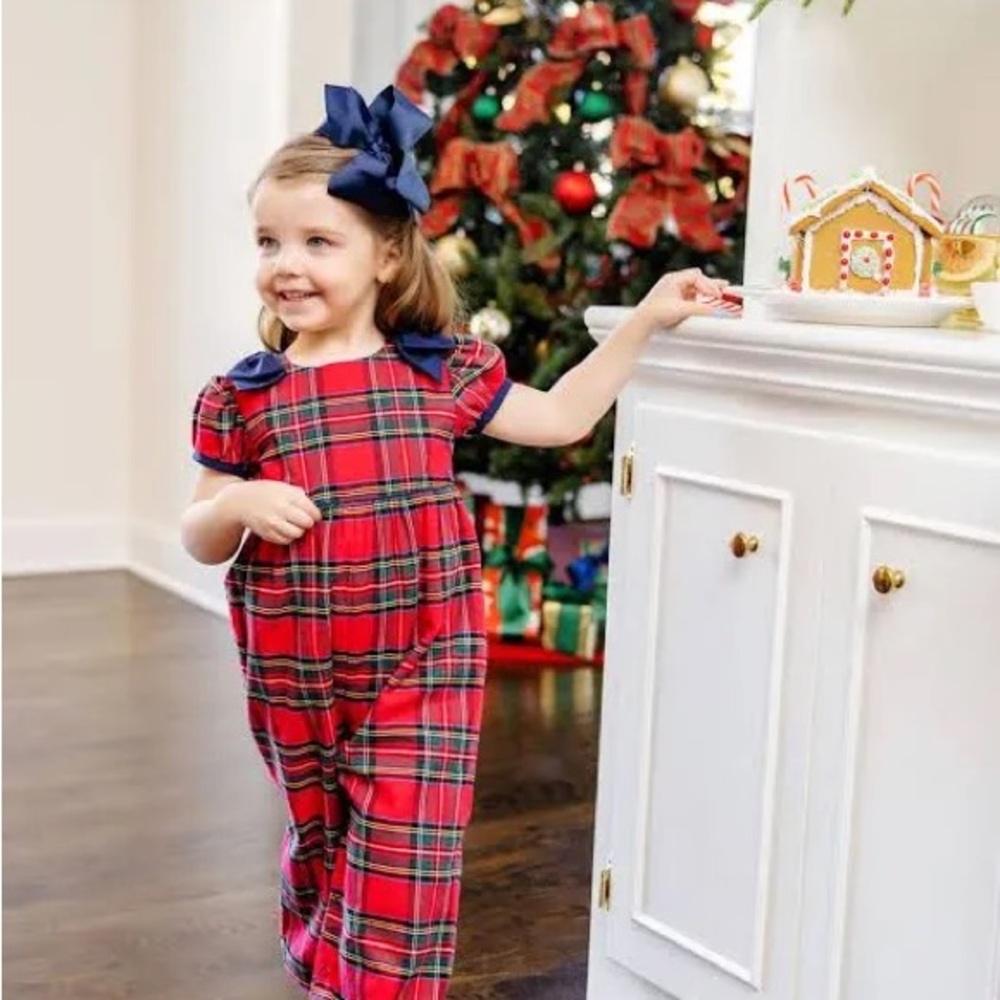 TBBC Ryleigh Romper in Society Prep Plaid Red with Nantucket Navy
